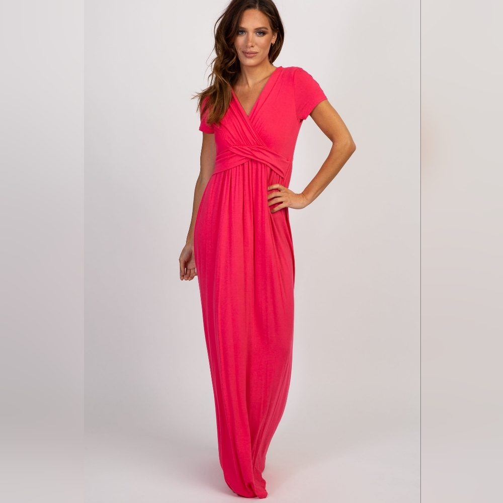 Pinkblush, size large, coral draped nursing wrap maxi dress